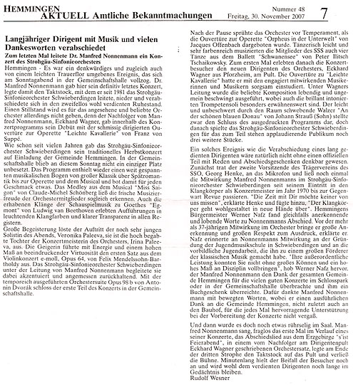 Titelseite Hemminger Amtsblatt vom 30. November 2007