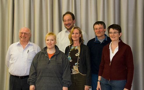 Der Orchestervorstand ab 2008 (v.l.n.r.): Georg Henke, Antje Schimanski, Claudius Burg, Marion Moll, Roland Keller, Christine Furtwängler-Aufrecht (Kassenprüferin)
